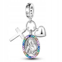 Zawieszka SREBRO 925 Charms Koralik Matka Boska Maryja Krzyż Serce