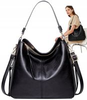 Torebka Skórzana Damska Czarna Miejska Pojemna A4