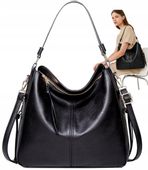 Torebka Skórzana Damska Czarna Miejska Pojemna A4