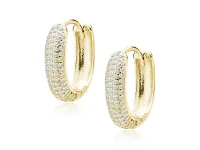 ELEGANCKIE KLASYCZNE POZŁACANE SREBRNE OWALNE KOLCZYKI BIAŁE CYRKONIE