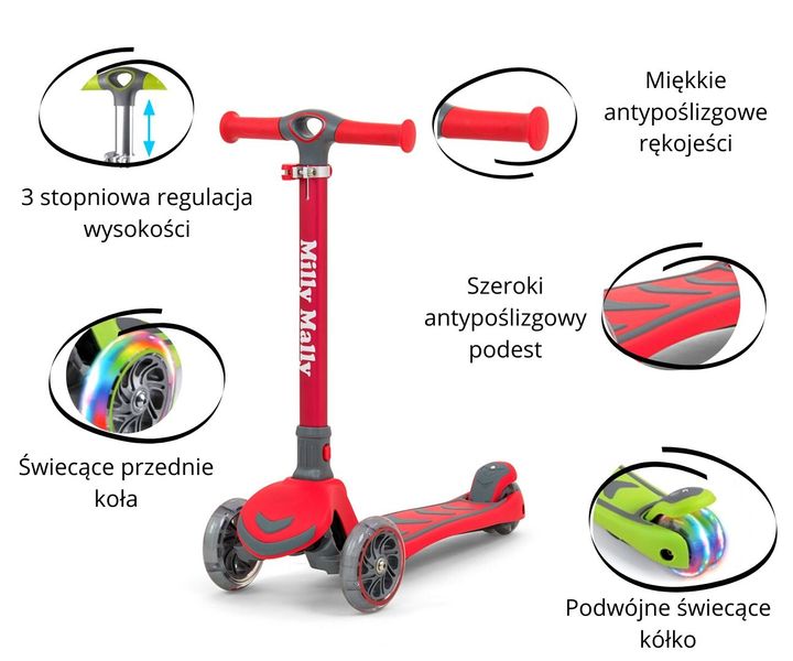 MILLY MALLY 3003 Hulajnoga SCOOTER Boogie red zdjęcie 4