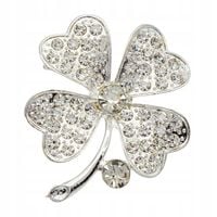 Piękna broszka wysadzana lśniącymi cyrkoniami koniczynka kolor złoty 4,5cm