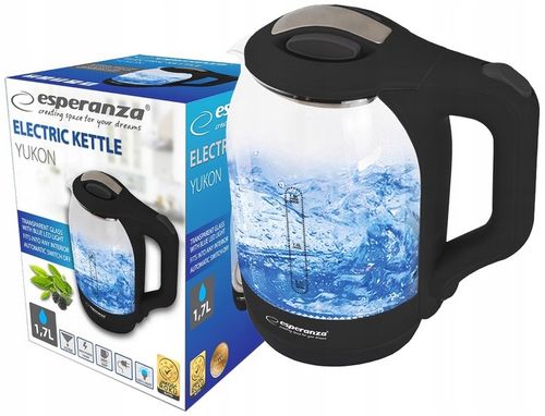 BEZPRZEWODOWY CZAJNIK ELEKTRYCZNY SZKLANY LED 1,7L CZARNY MOCNY na Arena.pl