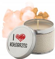 Pamiątkowe świeczki zapachowe NADRUK z nazwą miasta I LOVE KOŁOBRZEG