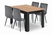 Zestaw do jadalni stół 120x80 dąb craft + 4 krzesła LIBRA welur szare