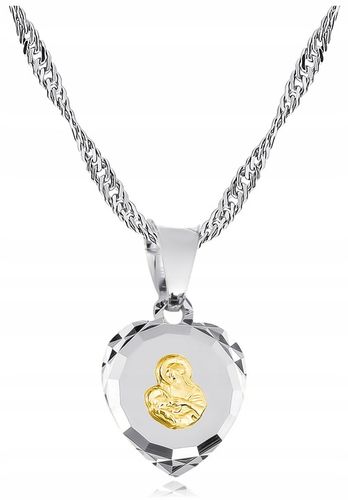 ŁAŃCUSZEK Srebrny MEDALIK Komunijny SERCE Matka Boska do Komunii na Chrzest na Arena.pl