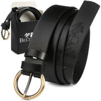 Beltimore skórzany damski pasek do spodni 3 cm czarny A66 : Kolory - czarny, Rozmiar pasków - r.120-135 cm