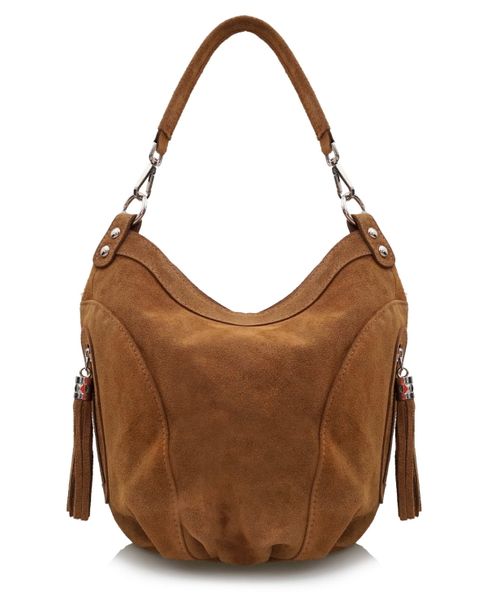 VERA PELLE torebka zamszowa worek z frędzelkami i paskiem V322 zielona zdjęcie 4