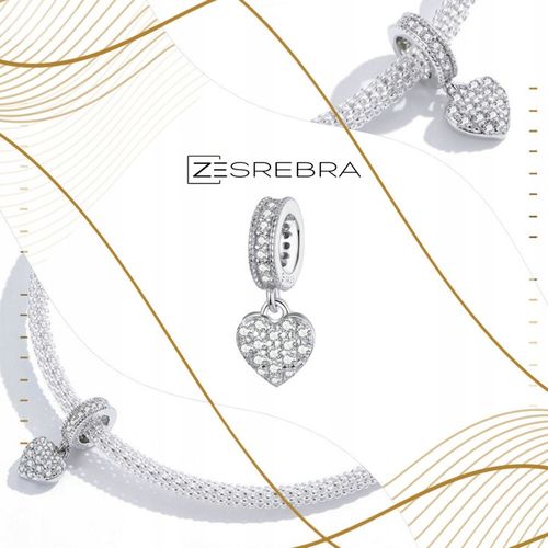 CHARMS WISZĄCE SERCE srebro 925 koralik zawieszka z cyrkoniami srebrna S925 na Arena.pl
