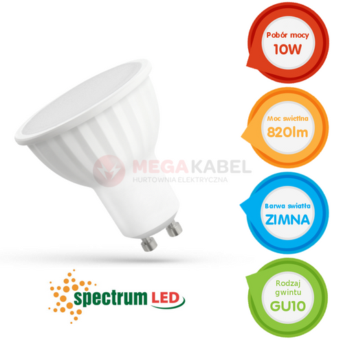 Żarówka LED GU10 10W 230V zimna CW WOJ13257 SPECTRUM na Arena.pl