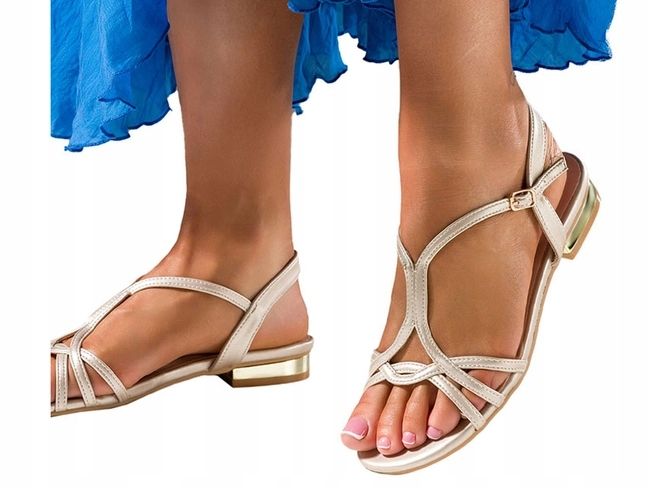 SANDAŁY DAMSKIE NA NISKIM OBCASIE SKÓRZANA WKŁADKA KOMFORTOWE BEŻOWE r 40 zdjęcie 1