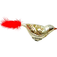 Bombka choinkowa szklana: Złoty ptaszek z czerwonym piórkiem