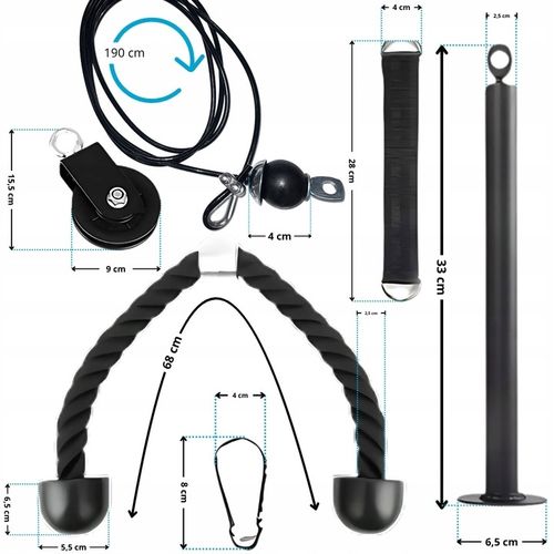 WYCIĄG GÓRNY DOLNY DO ĆWICZEŃ ŚCIANY SUFITU UCHWYT SZNUR ATLASU TRICEPS na Arena.pl