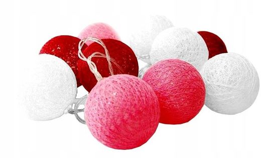 Cotton Balls Kula Led Biało Czerwone 20X Girlanda