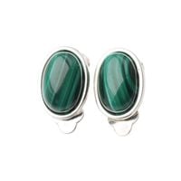 Klipsy - Malachit owalny w srebrze