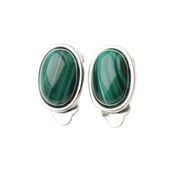 Klipsy - Malachit owalny w srebrze