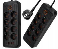 Przedłużacz Listwa Zasilająca Sieciowa 2M 8 Gniazd 230V + 4X USB Ładowarka