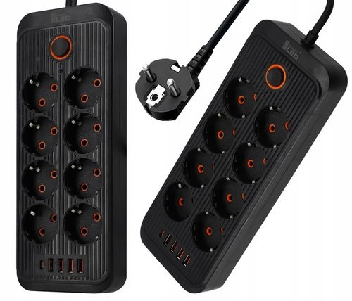 Przedłużacz Listwa Zasilająca Sieciowa 2M 8 Gniazd 230V + 4X USB Ładowarka na Arena.pl