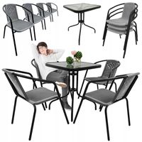 ZESTAW MEBLI OGRODOWYCH TARAS BALKON STÓŁ 60x60 + 4x KRZESŁA LORETTO SZARY
