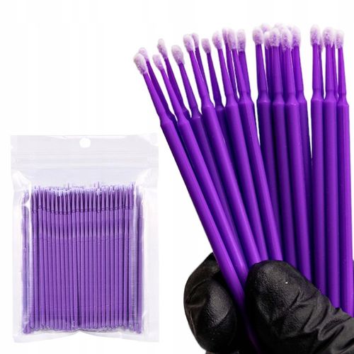 MIKRO APLIKATORY DO RZĘS BEZWŁÓKIENKOWE FIOLETOWE 100 szt na Arena.pl