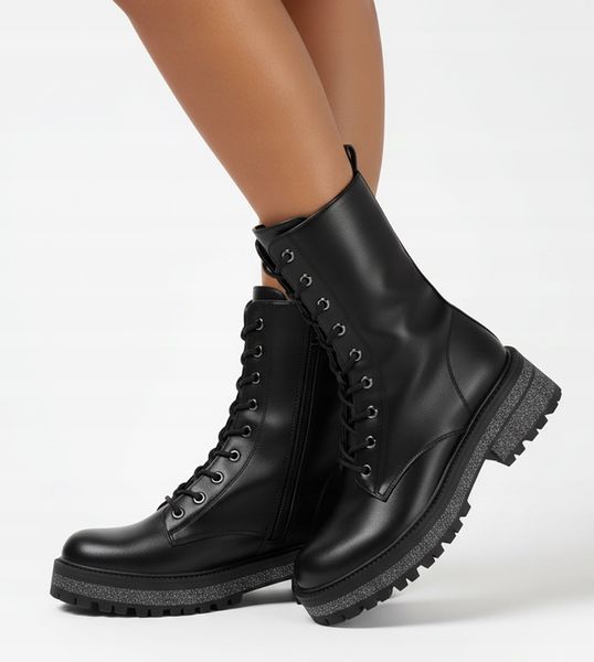 9066 CZARNE DAMSKIE OCIEPLANE BOTKI GLANY WORKERY ZAMEK 38 zdjęcie 6