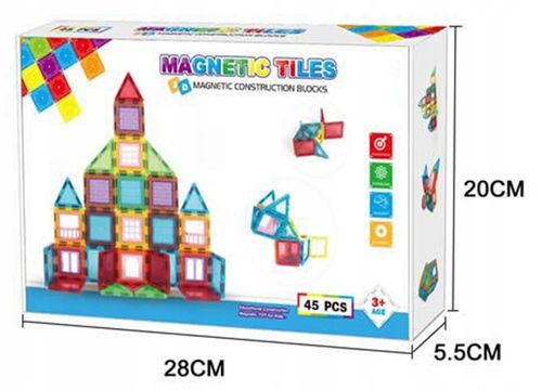 KLOCKI MAGNETYCZNE 3D konstrukcyjne DUŻE EL. Zestaw 45 el. Magnetic Tiles na Arena.pl