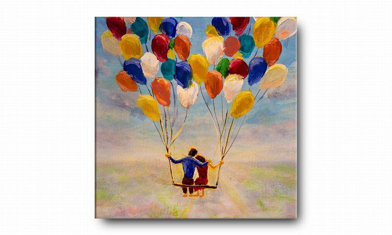 OBRAZ NA PŁÓTNIE 078 Para na balonach 40x40cm zdjęcie 2