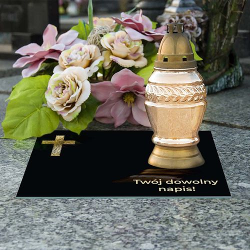 SZKLANA PODSTAWKA POD ZNICZE 35x35cm  TWÓJ DOWOLNY NAPIS 16 wzorów na Arena.pl