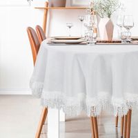 Elegancki obrus na stół JASPER okrągły 120cm biały frędzle glam dekoracyjny