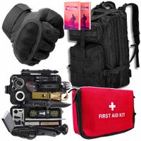 Plecak Sportowy 35L Set Przeżycia Rękawice Czarne Ochronne Apteczka Mini