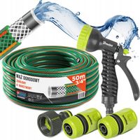 WĄŻ OGRODOWY GUMOWY 3/4" 50m 4 WARSTWY + ZESTAW PISTOLET ZŁĄCZKI BRADAS