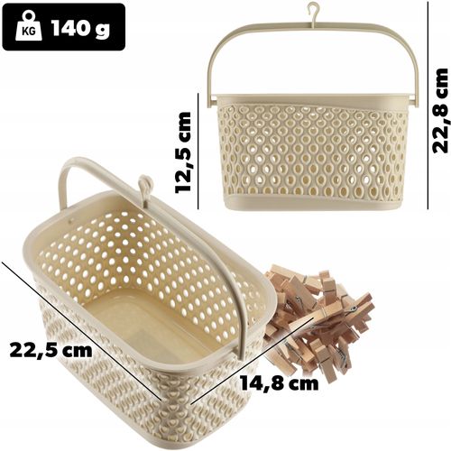 KADAX Koszyk Wiszący Na Klamerki Pojemnik Na Spinacze Beżowy na Arena.pl