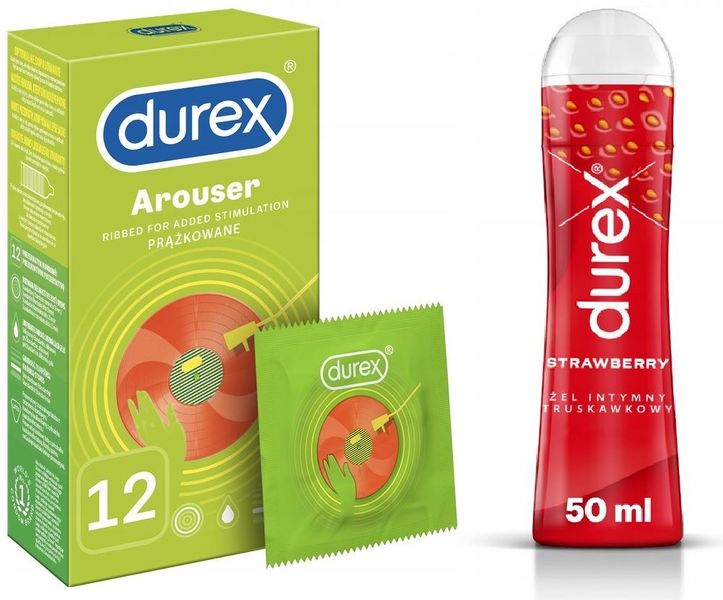 DUREX Arouser 12szt Stymulując + Żel Intymny Strawberry Truskawka 50ml zdjęcie 1
