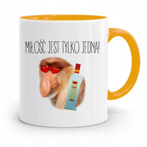 Kubek Żółty Nosacz Janusz Miłość Jest Tylko Jedna Z Nadrukiem Ze Zdjęciem zdjęcie 1