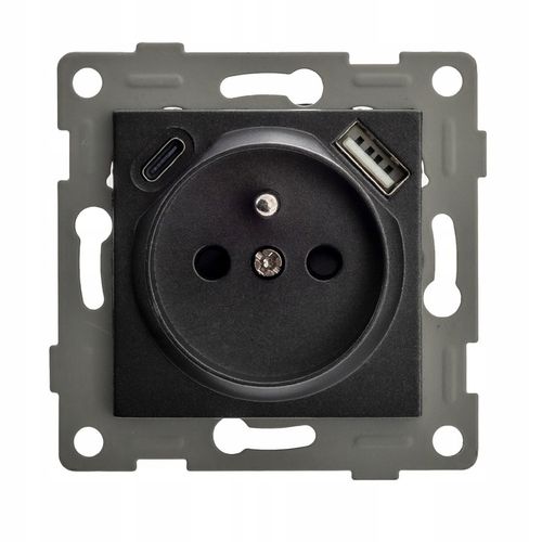 Gniazdko pojedyncze SZKLANE 230V KONTAKT z BOLCEM uziemieniem CZARNE na Arena.pl