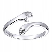 PIERŚCIONEK DŁONIE UŚCISK srebro 925 regulowany srebrny przytulenie pr. 925