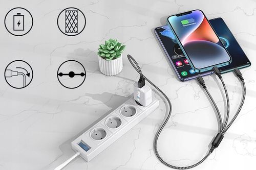 ZESTAW ŁADOWARKA SAMOCHODOWA 6A 30W 2X USB 2 X USB-C Z KABLEM COMBO USB 6W1 na Arena.pl