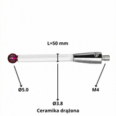 Rylec Trzpień M4, kula Ø5.0 mm, L=50 mm - Ceramika drążona (trzon Ø3.8)