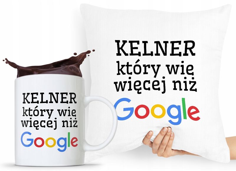 Zestaw Poduszka + Kubek Dla Kelnera Prezent Z Nadrukiem Ze Zdjęciem zdjęcie 1