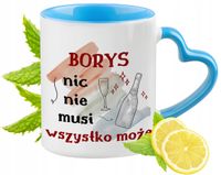 Dla Borysa Kubek Błękitny Z Uszkiem W Kształcie Serca Na Prezent Na Kawę