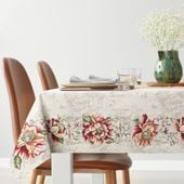 Obrus dekoracyjny gobelin 140x180 popielaty czerwony duże kwiaty