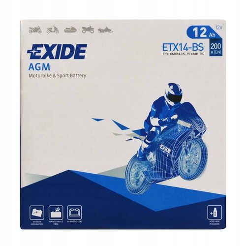 EXIDE AGM ETX14-BS / YTX14-BS 12V 12Ah 200A L+ na Arena.pl