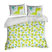 Pościel bawełniana KID 160x200 Design91 biała w zielone dinozaury