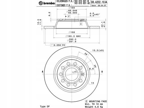 TARCZA HAM TYL 282X12 P BREMBO na Arena.pl