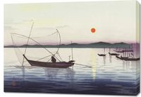 Obraz 100x70cm Boats and Setting Sun, Koson Japoński Vintage do Salonu