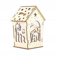Lampion Adwentowy Święta Rodzina Drewniany Ozdobiony Grawerem Roraty