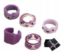 PIERŚCIONKI 5 SZT FIOLET ŻABKI MIŚ SERCA KOMPLET PUDEŁKO PREZENT C2839