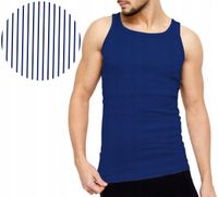 PODKOSZULKA KOSZULKA MĘSKA 100% BAWEŁNA PRĄŻKOWANA GRANATOWA OKRĄGŁY - 3XL