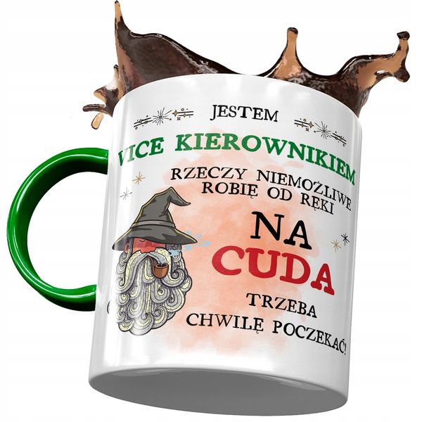 Kubek Zielony Dla Vice Kierownika Na Cuda Trzeba Z Nadrukiem Ze Zdjęciem zdjęcie 1