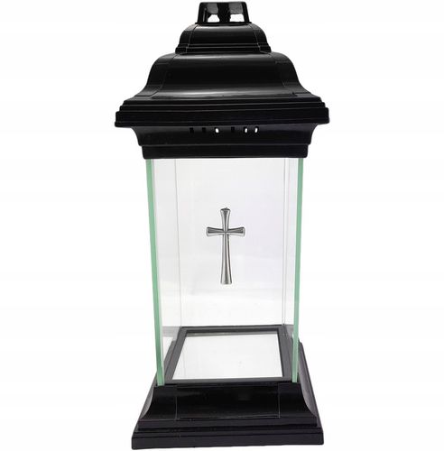 Znicz kapliczka szklany prosty lampion z krzyżem czarny 31cm na Arena.pl